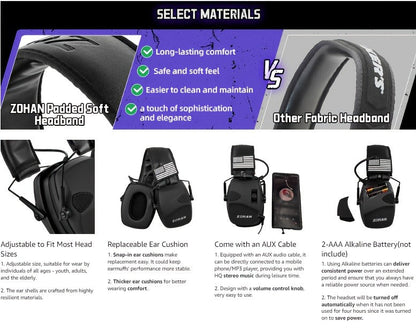 Electronic Shooting Earmuffs NRR 23dB – Sound Amplification