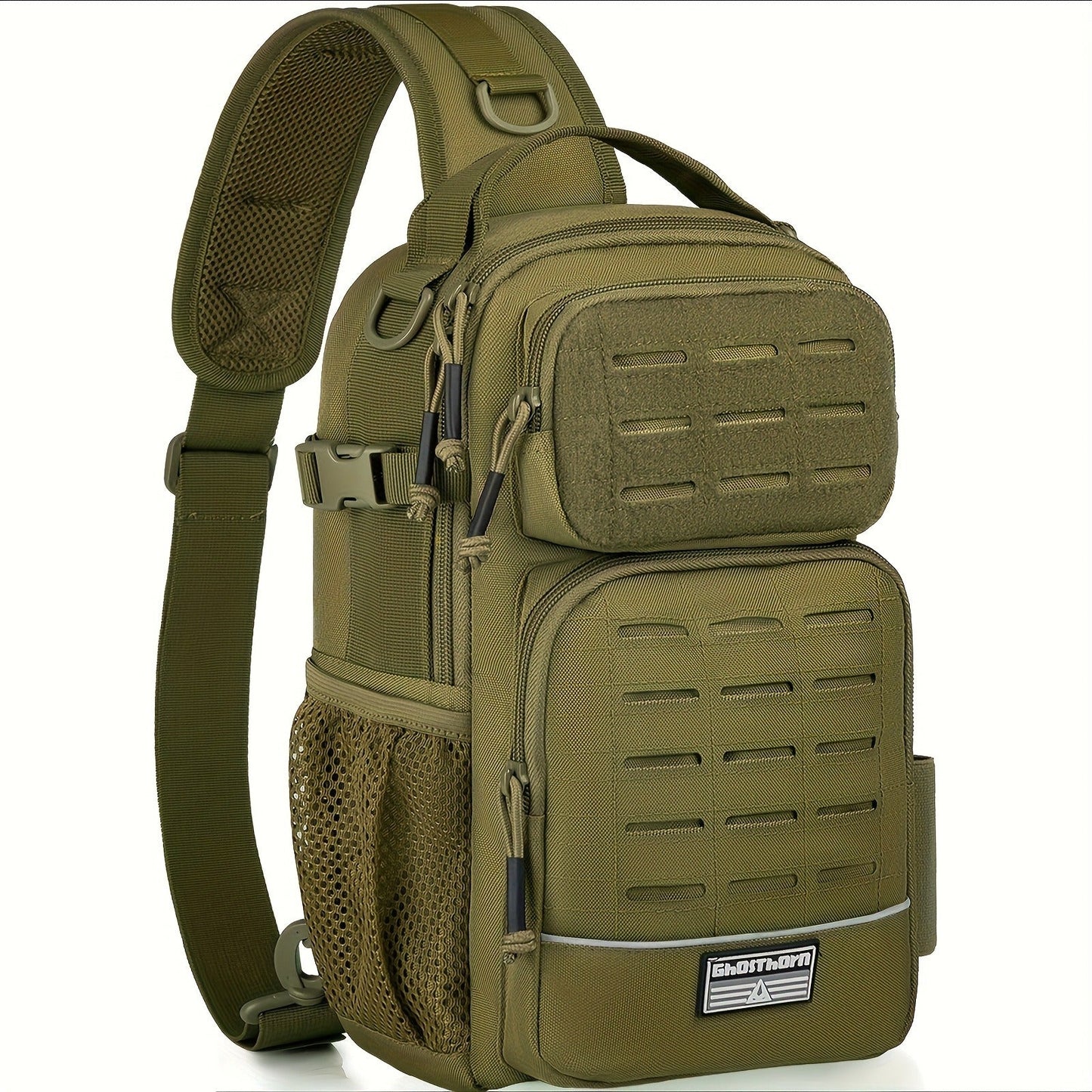 Camouflage Fishing Shoulder Bag with Zipper – Tactical Outdoor Gear Bag for Fishing Tackle, Hunting & Camping, Multi-Pocket Crossbody Bag, Available in Green Camo, Black Camo, Black & Khaki, Gift Box Option