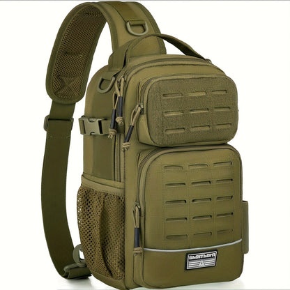 Camouflage Fishing Shoulder Bag with Zipper – Tactical Outdoor Gear Bag for Fishing Tackle, Hunting & Camping, Multi-Pocket Crossbody Bag, Available in Green Camo, Black Camo, Black & Khaki, Gift Box Option