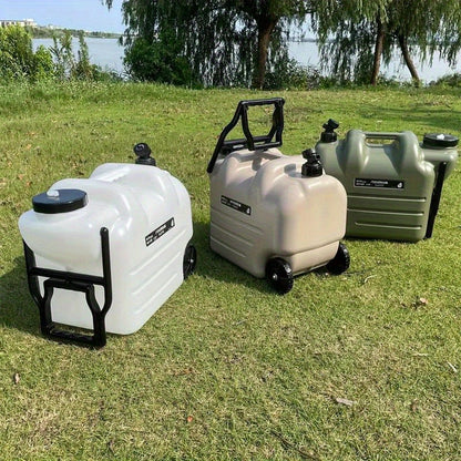 Portable Water Bucket with Wheels and Pull Rod 7.4 Gal 28L Large Capacity PE Square Water Container Collapsible Rolling Water Jug for Outdoor Camping Hiking Picnic Emergency Water Storage