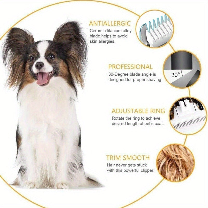 Pet Hair Clipper Cordless Adjustable Comb - Silent Low Noise Rechargeable Electric Dog Cat Grooming Scissors Set, Multiple Style Options, USB Charging Wireless Pet Trimmer for Dogs Cats