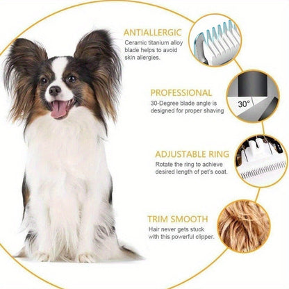 Pet Hair Clipper Cordless Adjustable Comb - Silent Low Noise Rechargeable Electric Dog Cat Grooming Scissors Set, Multiple Style Options, USB Charging Wireless Pet Trimmer for Dogs Cats