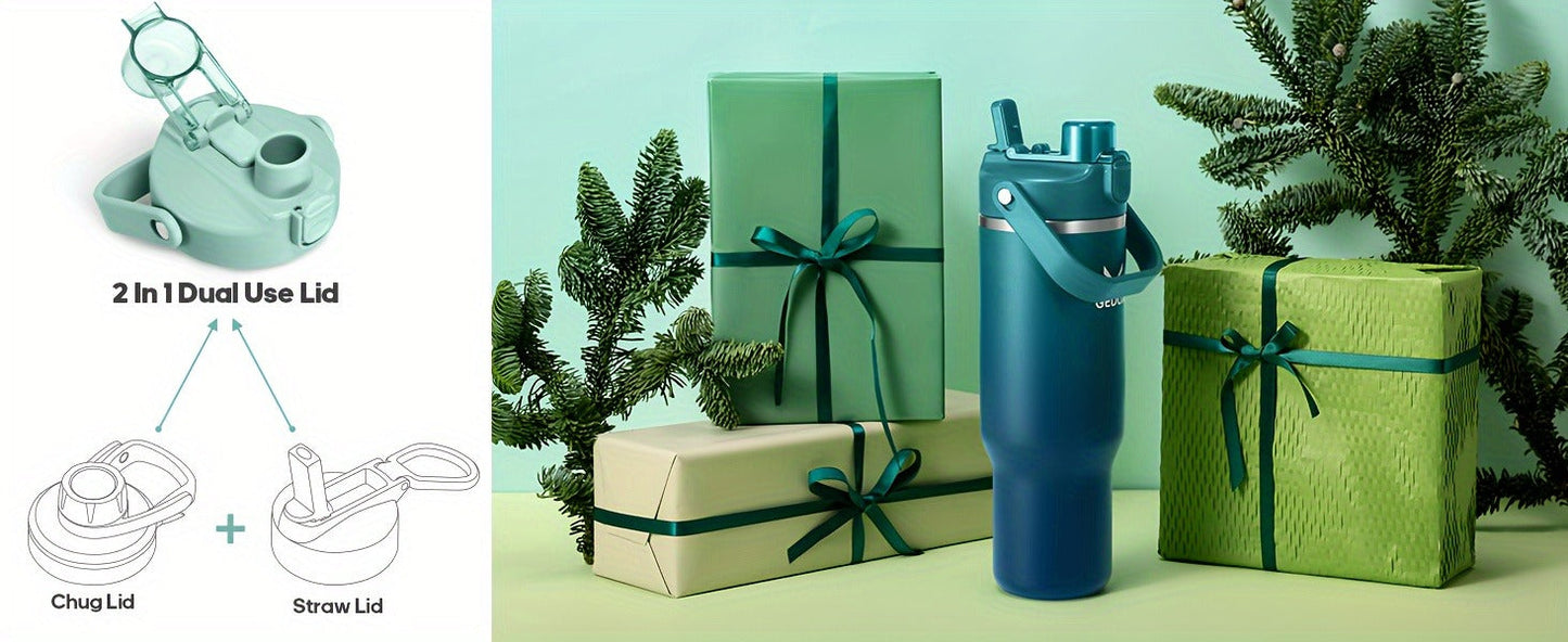 Stainless Steel Tumbler with Handle and Straw Vacuum Insulated Water Bottle 2-in-1 Lid Chug Lid Straw Lid Silicone Boot Matte Finish Gift for Women Men Christmas