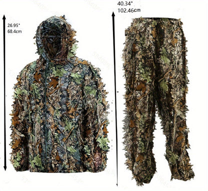 Ghillie Suit 3D Camo Hunting Set – Lightweight Breathable Hooded Camouflage Jacket & Pants for Deer Hunting Sniper Airsoft & Wildlife Photography