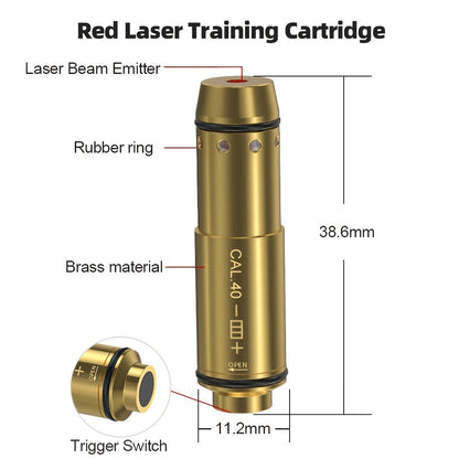 Dry Fire Laser Training Cartridge Multi-Caliber – 9mm 45ACP 223Rem 380ACP 357Sig 308Win 12GA 40Cal 6.5mm 7.62x39 | H59 Brass | Class IIIA Red Laser | Aperture Aiming | Batteries Included