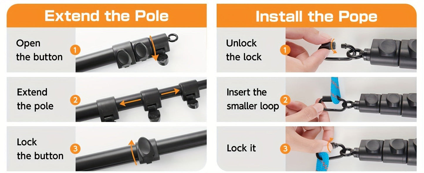 Dog Flirt Pole Telescopic - Extendable Flirt Stick with 3 Detachable Toys & Nylon Rope, Aluminum Alloy Dog Chase Toy for Small Medium Large Dogs, Agility Training Exercise & Interactive Play Tool