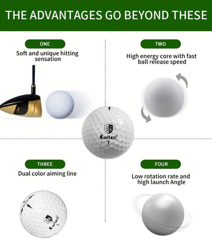 Golf Balls 6pcs Long Distance High Speed with 360-Degree Aiming Line Add 40+ Yards Distance Durable Performance Golf Ball Set for Men Women Beginners Advanced Players Practice Training