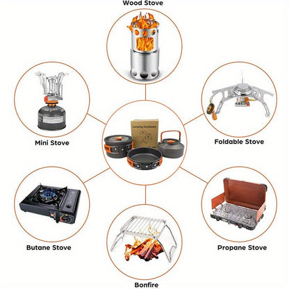 Camping Cookware Set for 2-3 People, Portable Aluminum Outdoor Cooking Kit with Pot, Frying Pan, Kettle & Cutlery, Lightweight Foldable Camp Kitchen Gear for Hiking, Backpacking & Travel