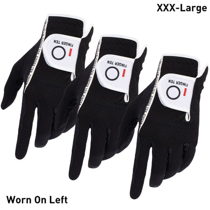 Wet Weather Golf Gloves Rain Grip 3-Pack for Men | Breathable Water-Resistant Golf Gloves for Left & Right Hand – Durable Comfortable Fit in Hot & Wet Conditions (Black, Gray, White | S–3XL)