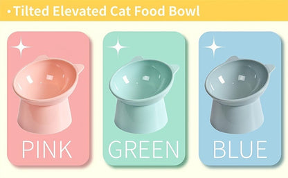 Cat Ear Shaped Raised Cat Bowls Set of 3 - Elevated Feeder Anti-Slip Base Neck Comfort Design, Pink Green Blue Feeding Dish for Cats & Small Pets