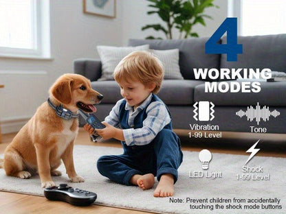 Dog Training Collar with Remote – LED Light, Beep, Vibration & Safe Shock Modes | Waterproof E-Collar for 1, 2 or 3 Dogs | Adjustable Range Remote Dog Trainer (Black & Blue)