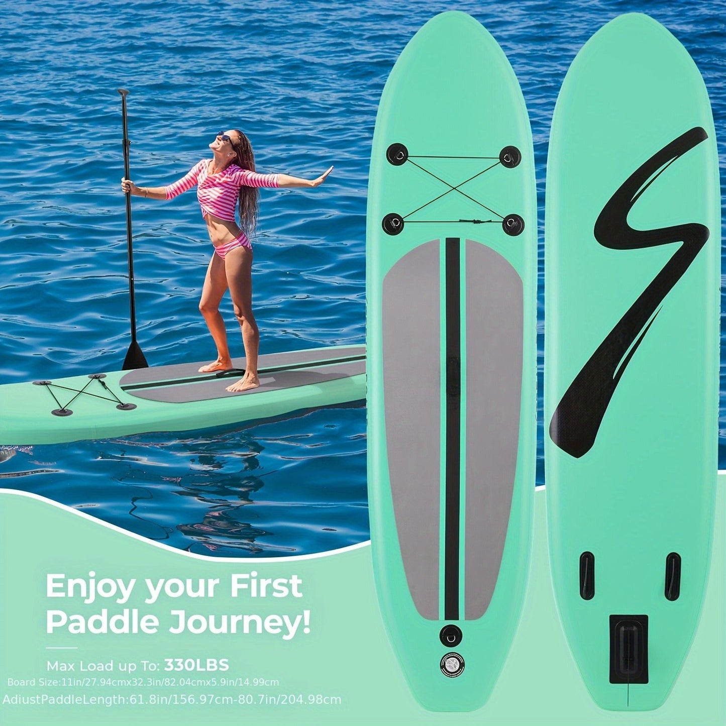Stand Up Paddle Board 10ft/11ft/12ft – 3-Fin SUP with Floating Paddle, Ankle Leash, Pump & Carry Bag | Yoga Touring Fishing All Levels