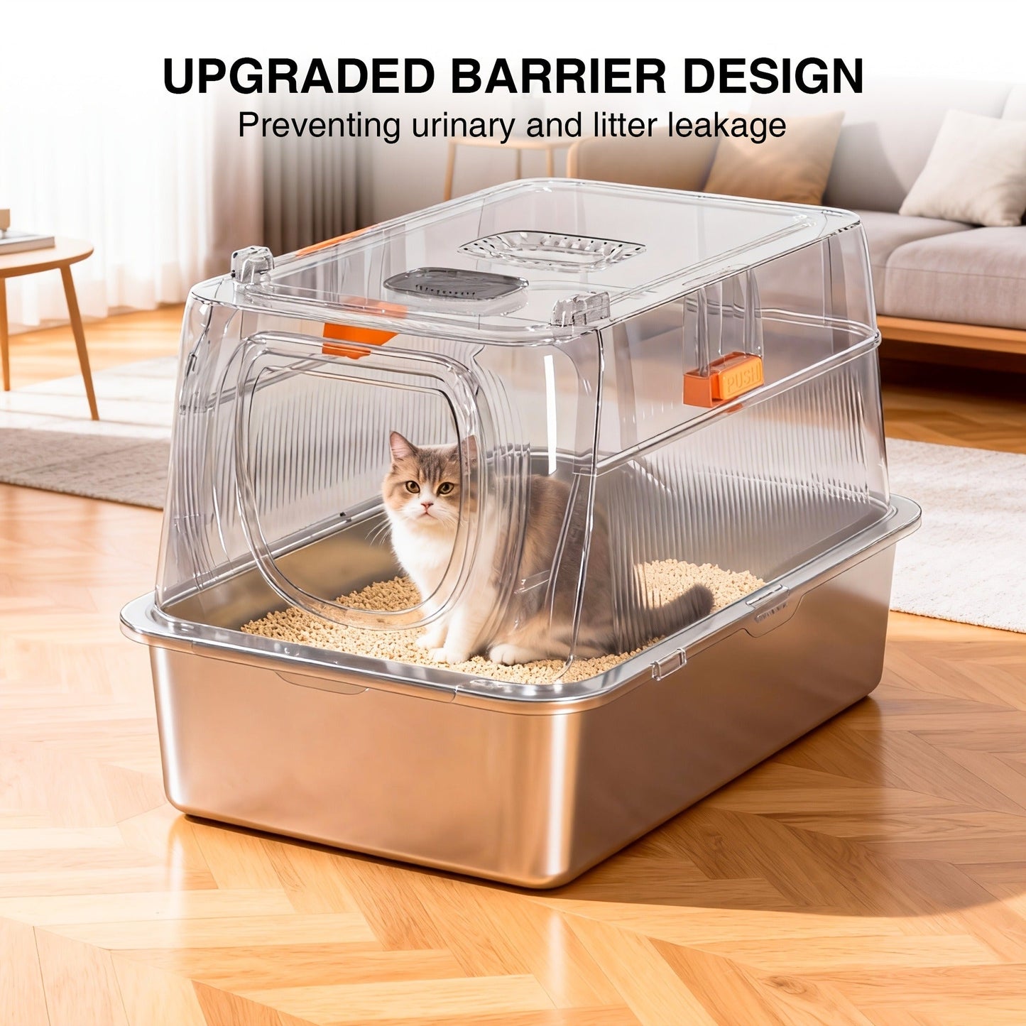 Extra Large Enclosed Cat Litter Box - Stainless Steel with Front Flap Door, Foldable Anti-Splash Fully Covered Design, Superior Odor Control Indoor Cat Toilet, 3 Colors, CITYLIFE Oversized