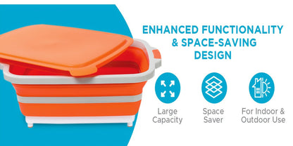 Collapsible BBQ Prep Tub 3-in-1 Grill Caddy – Cutting Board, Washing Basket & Prep Station | Food-Grade Plastic, Drainage Hole, Foldable for Camping & Outdoor Grilling