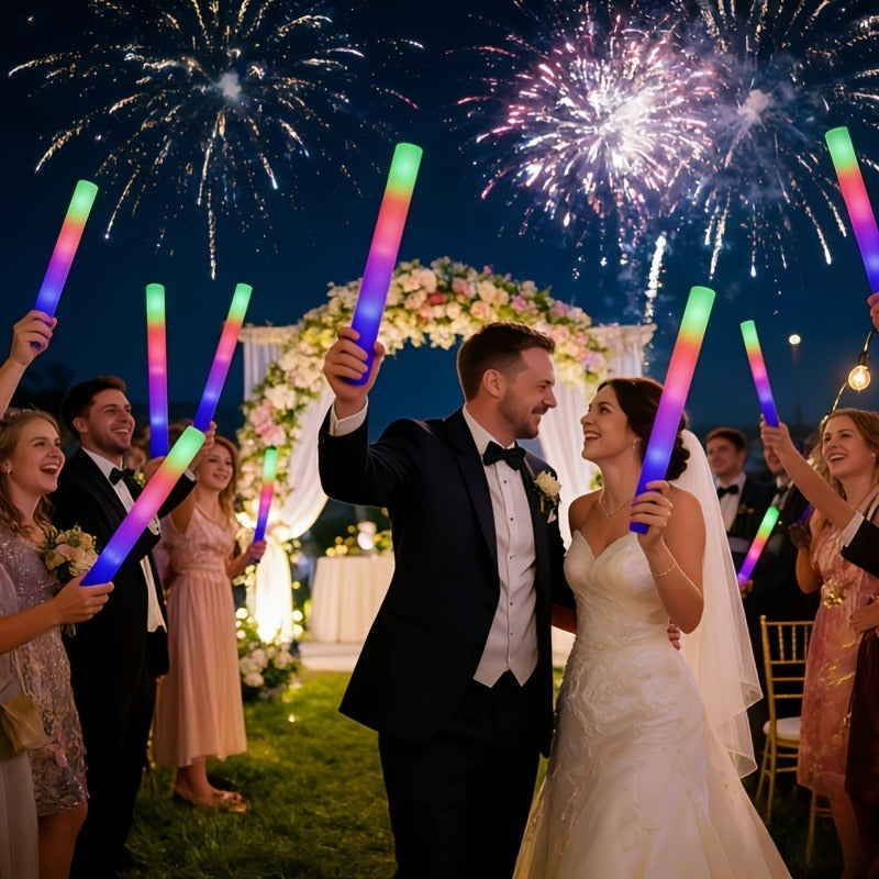Foam Glow Sticks 100 Pack – Multicolor LED Flashing Light Sticks for Party Decoration, Christmas, Halloween, New Year, Weddings, Birthday, Concerts, Festivals, Nightclubs, Carnival & Outdoor Camping