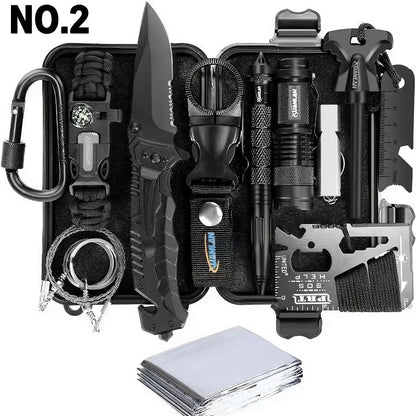 Tactical Survival Kit Multi-Tool Box – Emergency Outdoor Gear with Magnesium Fire Starter, Flint & First Aid Supplies for Camping, Hiking, Hunting & SOS Situations – Best Gift for Men