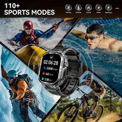 Smart Watch for Men with Call Function, IP68 Waterproof Outdoor Smartwatch 2.02" LED Flashlight, 400mAh Battery, Compass Pedometer Calorie Pressure Monitor Fitness Tracker for iPhone Android