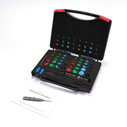 Red Laser Bore Sight Kit with 64 Adapters | Professional Multi-Caliber Boresighter for .17 to 12GA Rifles, Pistols & Handguns – Color-Coded Adapters, 40-Hour Battery & Portable Case Included