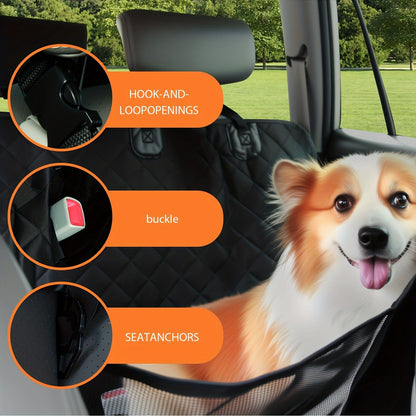 Dog Car Seat Cover for Back Seat - Waterproof Oxford & TPU Pet Seat Protector with Anti-Slip Base, Side Flaps, Seat Belt Openings & Mesh Window, Machine Washable Dog Car Cover for SUVs & Vehicles