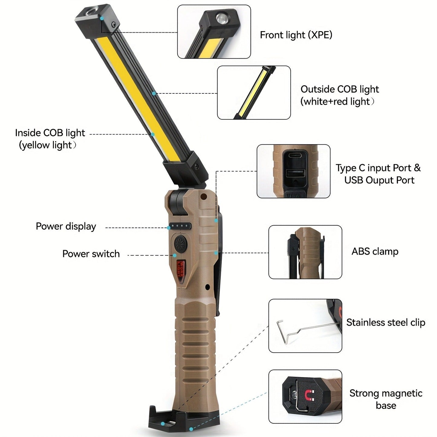 COB LED Work Light, 1000 Lumen Rechargeable Portable Hanging Camp Lamp with Built-In Battery, 200M Range for Camping, Yard, Party & Vehicle Maintenance – 2/4/6/8/10 Pack