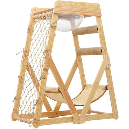 Cat Tree Triangle Cat Tower with Sisal Scratching Posts, Soft Hammock Bed & Hanging Feather Toys – Bamboo Stable Cat Climbing Tower for Indoor Cats, Kittens & Small Cats, Space-Saving Design