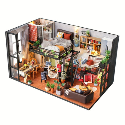 DIY Dollhouse Kit 2 Story with Dust Cover – Handmade Miniature House Model with Furniture Parts, No Glue No Batteries, Creative Build & Display Toy, Christmas Birthday Gift for Girls Teens & Adults