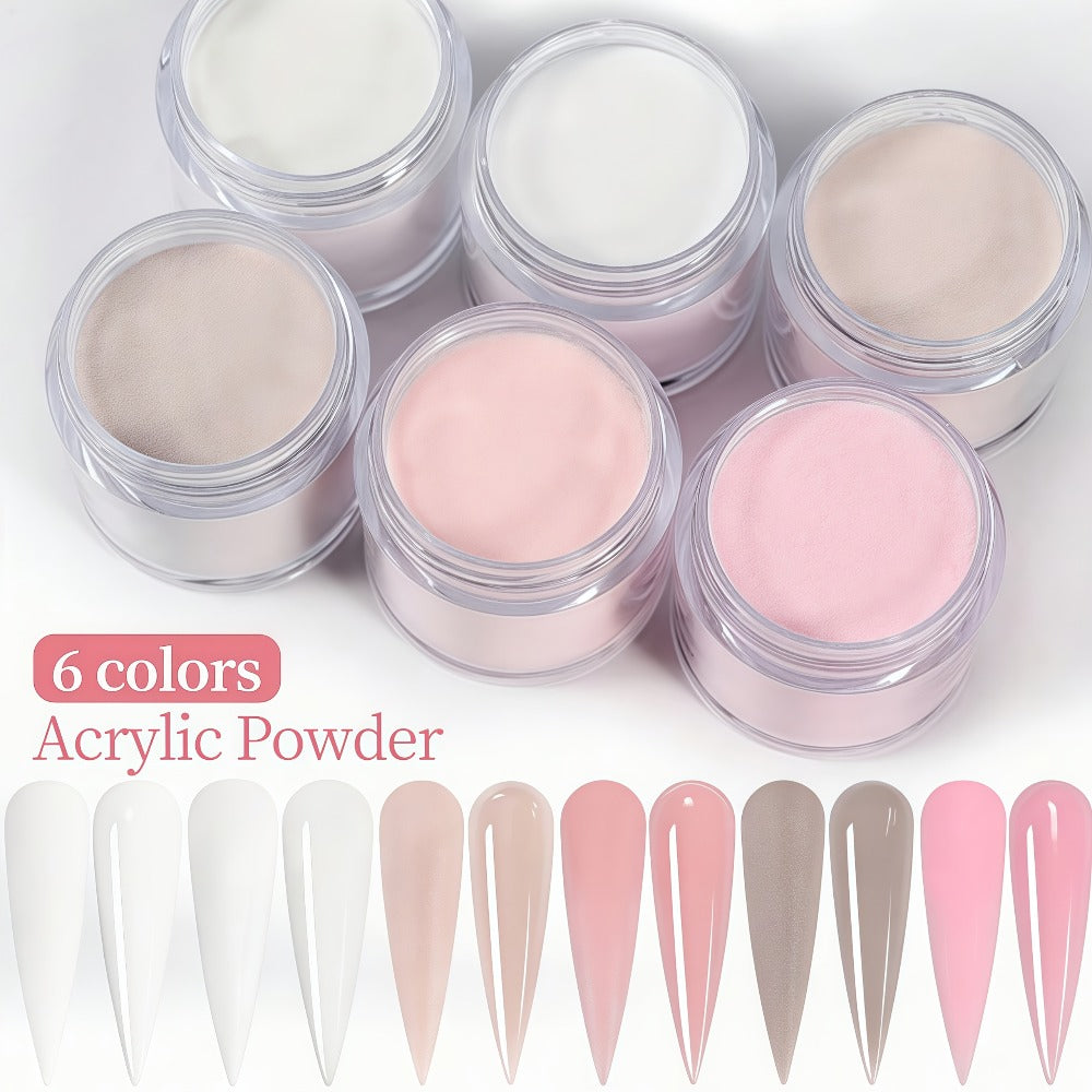 Acrylic Nail Powder Set 6 Colors - Nude Pink White Polymer Powder for 3D Nail Sculptures French Extensions Carving Crystal Professional Nail Art Kit