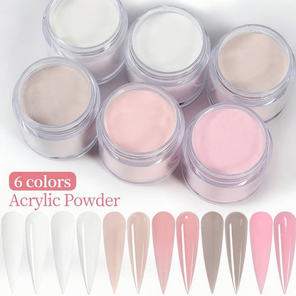 Acrylic Nail Powder Set 6 Colors - Nude Pink White Polymer Powder for 3D Nail Sculptures French Extensions Carving Crystal Professional Nail Art Kit