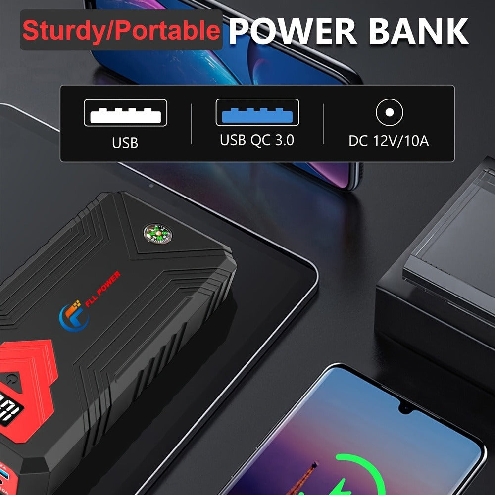 Jump Starter Power Bank 1600A–3000A – 12V Car Battery Booster, USB-C Fast Charge, LED Flashlight, MCU Precision Control, Works at -20°C