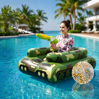 60 Inch Ride-On Inflatable Pool Float with Built-In Sprayer & 16-Inch Beach Ball for Adults – XL Heavy Duty Blow Up Raft for Swimming Pool Lake Beach, Summer Outdoor Water Toy Party Gift (Yellow & Green)