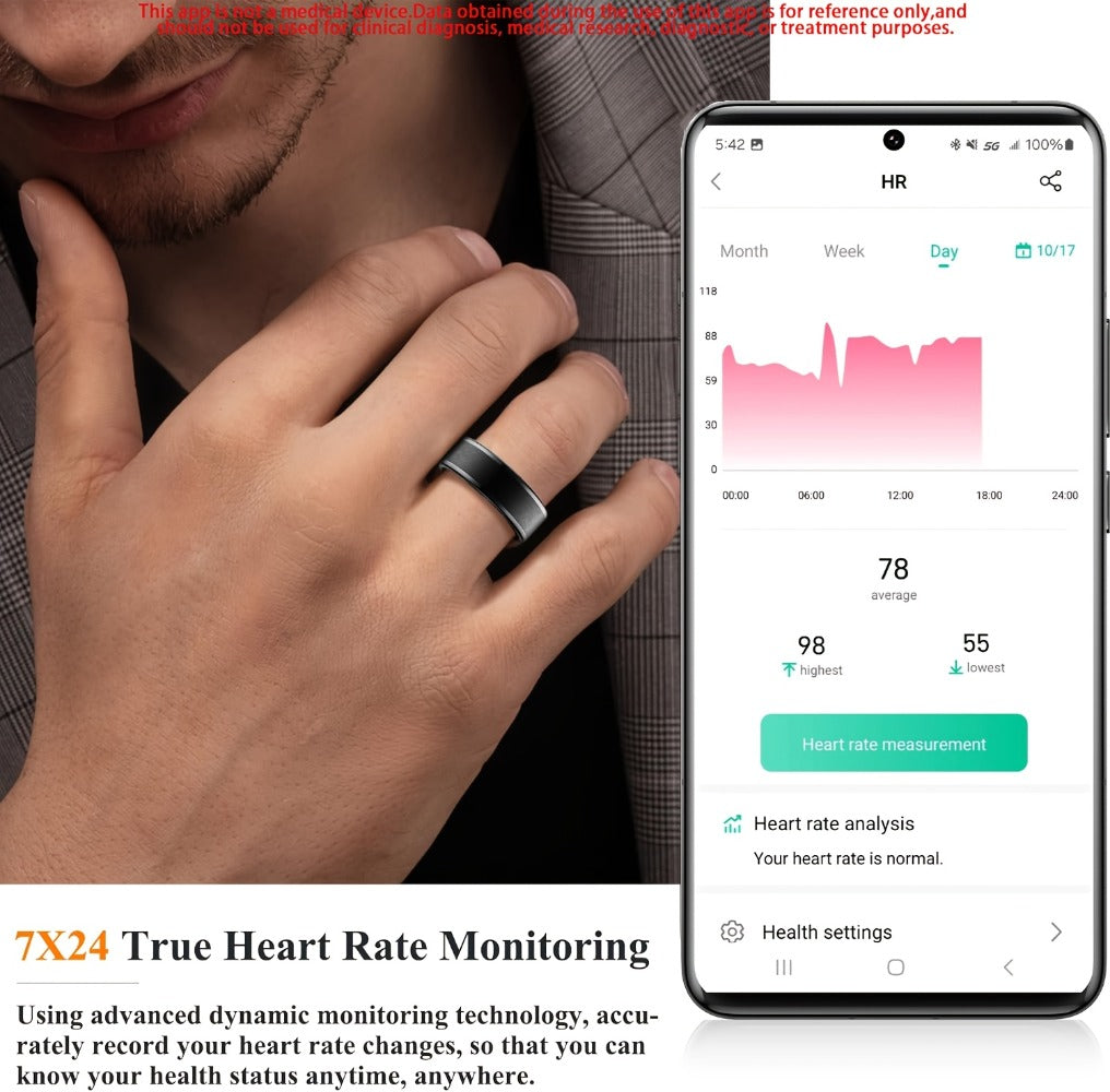 Smart Ring Fitness & Health Tracker for Men & Women – Heart Rate, Sleep, Steps, Calories, Body Temp & HRV Monitoring, IP68 Waterproof, iOS & Android Compatible