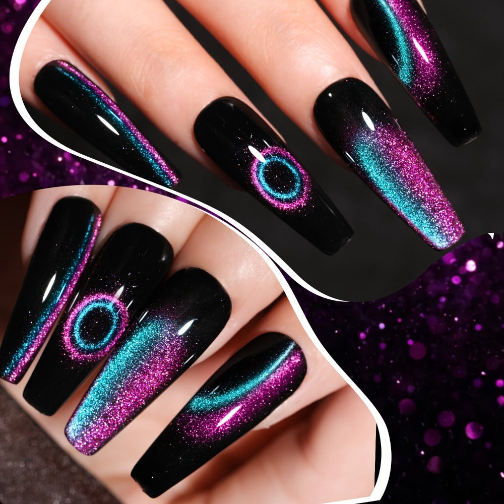 Magnetic Cat Eye Gel Nail Polish Set 8 Colors – Holographic Reflective Peacock Double-Light Effect, LED/UV Soak-Off Gel 0.51oz with Magnet Tool, Salon & Home Nail Art Gift Set for Women