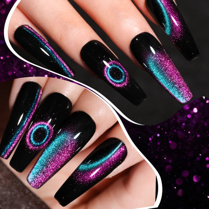 Magnetic Cat Eye Gel Nail Polish Set 8 Colors – Holographic Reflective Peacock Double-Light Effect, LED/UV Soak-Off Gel 0.51oz with Magnet Tool, Salon & Home Nail Art Gift Set for Women