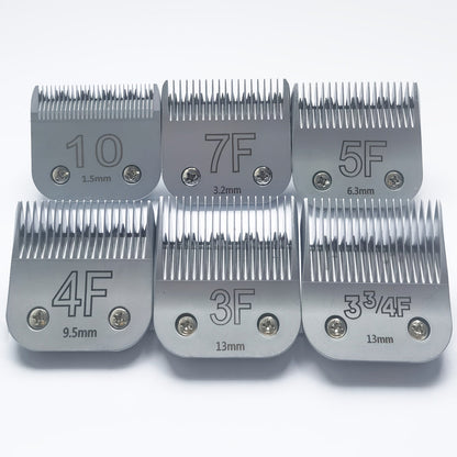 Dog Clipper Replacement Blades – Ceramic & Carbon Steel Detachable Blades in 5 Sizes (3F/4F/5F/7F/10#) | Compatible with Andis AG/AGC, Wahl KM2/KM5/KM10, Oster & More | Professional Pet Grooming Accessory