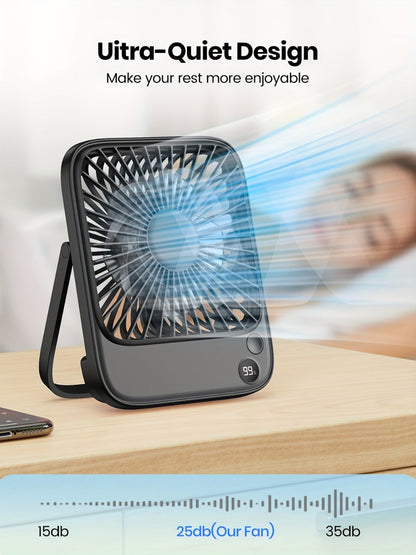 USB Desk Fan Battery Operated | 2000mAh & 5000mAh Rechargeable Mini Personal Fan, 4-Speed Adjustable, 180° Tilt & Foldable, Ultra-Quiet Strong Airflow for Office, Bedroom & Desktop Use – Black, Pink, White