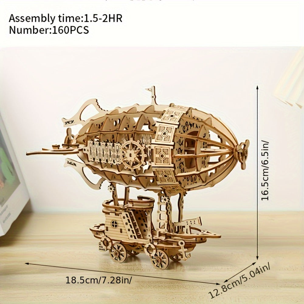 Steampunk Airship Wooden Model Kit – DIY Mechanical Puzzle Building Set for Adults & Teens, Laser-Cut Handcraft Brain Teaser, Unique Birthday Christmas Gift for Men Women