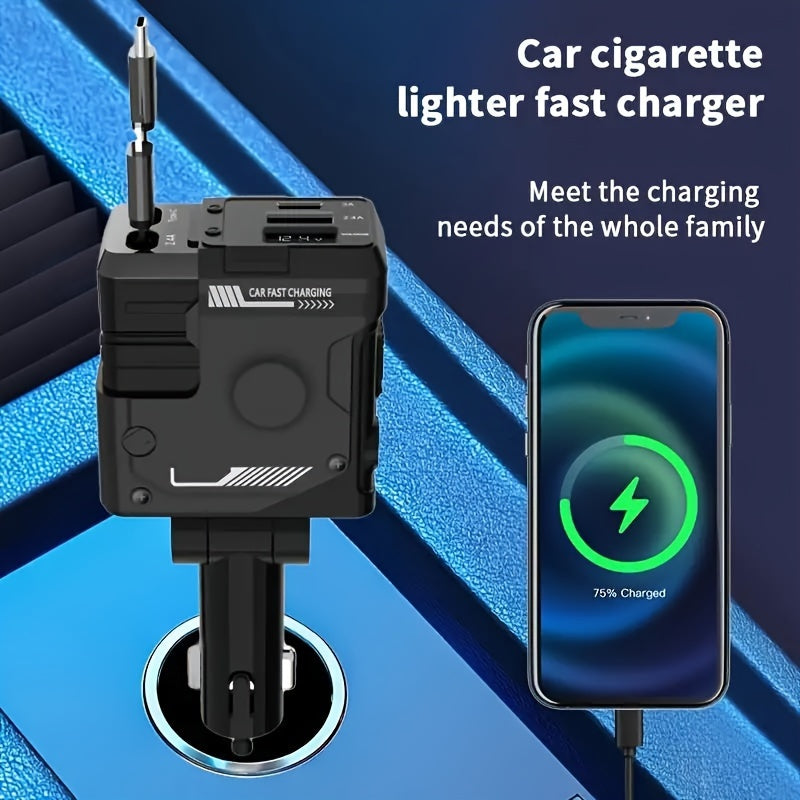 Mech Style Super Fast Car Charger, 4 In 1 Retractable Car Phone Charger 120W, Retractable Cables For Iphone And USB Car Charger, Compatible With for iphone 14/13/12/11, Galaxy, Pixel - For Ios And Android(Gift Magnetic Holders Included)