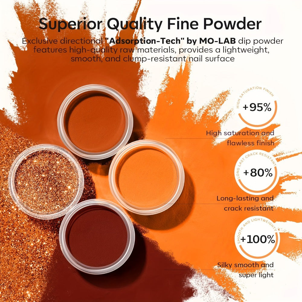 Halloween Orange Glitter Dip Powder Nail Kit with Nail Sticks Base Coat Top Coat & Activator — DIY Spooky Seasonal Nail Art Manicure Set No Lamp Needed