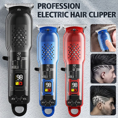 Retro Transparent Hair Clippers for Men – Electric Trimmer with LCD Display, USB Rechargeable Beard Clipper for Pompadour Fade Styles, Cordless Home Barber Tool, Red Black Blue
