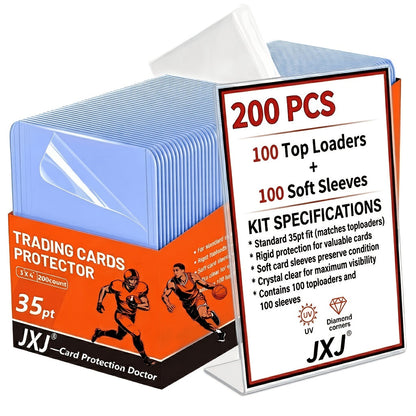 Top Loaders and Card Sleeves Combo Set 3x4 Inch Hard Plastic Baseball Card Protectors for Sports Football Game Cards Choose 100 200 400 or 800 Top Loaders Plus Matching Card Sleeves Bulk Value Pack