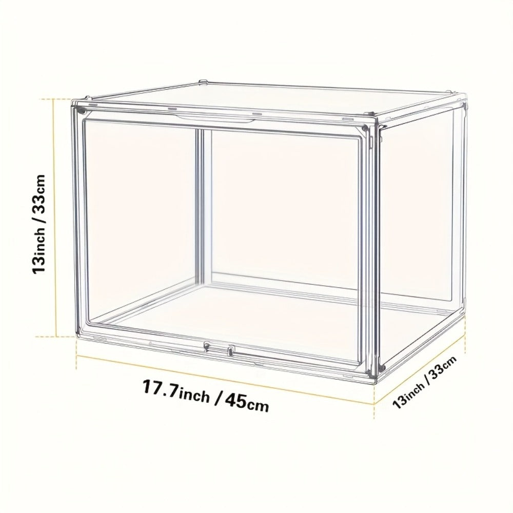 XL Clear Stackable Acrylic Storage Bins with Magnetic Lid – Dustproof Large Display Case for Figures, Collectibles, Helmets, Shoes, Bags, Books, 50L Foldable Organizer 1/2pcs
