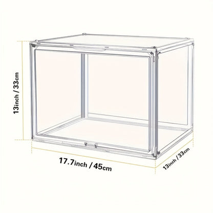 XL Clear Stackable Acrylic Storage Bins with Magnetic Lid – Dustproof Large Display Case for Figures, Collectibles, Helmets, Shoes, Bags, Books, 50L Foldable Organizer 1/2pcs