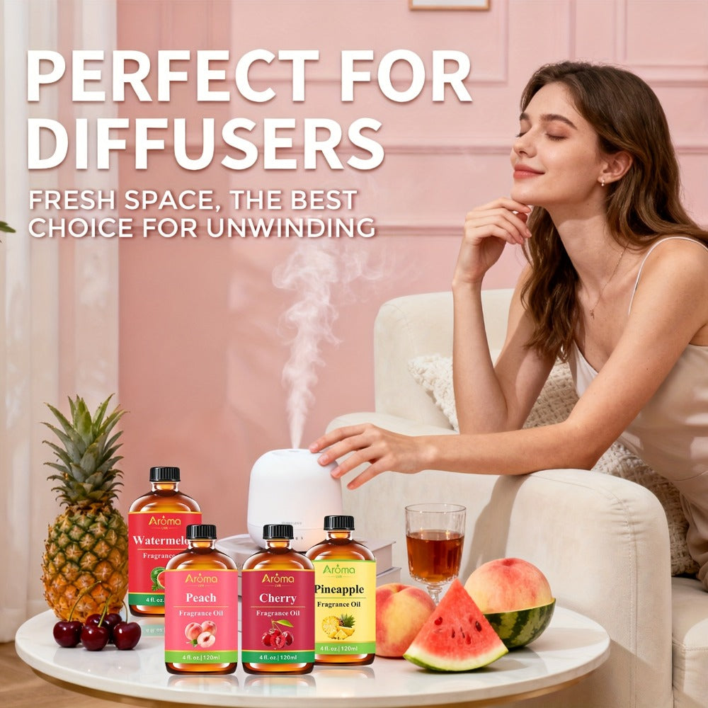 Fruit Fragrance Oil 4oz – Sweet Scented Oils for Diffuser, Candle Making, Soap, Massage & Hair Care | Strawberry, Blueberry, Peach, Watermelon, Cherry & More