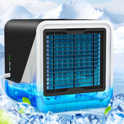 Portable Mini Air Conditioner Fan | Personal Evaporative Cooler with 3-Speed Settings & Timer, Quiet Desktop Cooling Fan for Room, Home, Office & Car Use – USB Powered, Compact Design