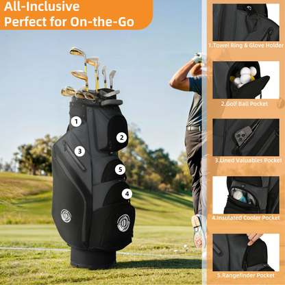 Golf Cart Bag 14-Way Full Length Dividers Protect Clubs 8 Zippered Pockets Cooler Pocket Valuables Pocket Ergonomic Shoulder Straps Rain Cover Water Repellant Unisex Professional Golf Bag Multiple Colors
