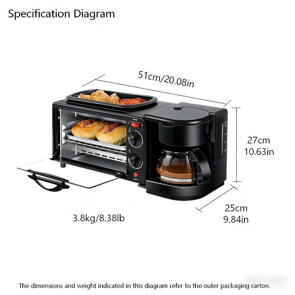 3-in-1 Breakfast Maker Station – Fry Eggs, Toast Bread & Brew Coffee All at Once, Non-Stick Coating, Auto Power-Off Safety Timer, One-Click Operation for Fast Morning Meals