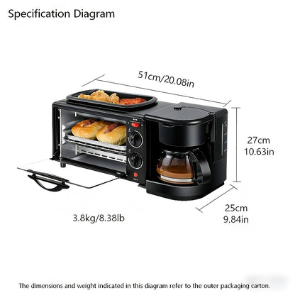 3-in-1 Breakfast Maker Station – Fry Eggs, Toast Bread & Brew Coffee All at Once, Non-Stick Coating, Auto Power-Off Safety Timer, One-Click Operation for Fast Morning Meals