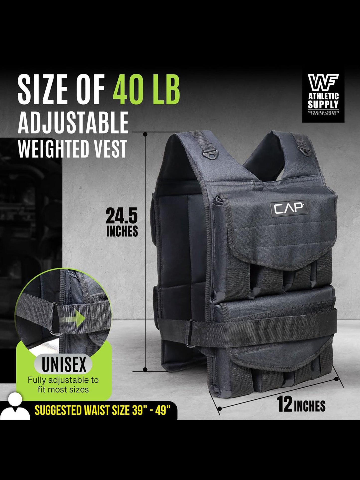 Weighted Vest 40LB Adjustable for Men & Women - Removable Weight Packets, Reinforced Nylon Body Weight Vest with Reflective Stripes & Padded Shoulder Straps for Strength Training, Running & Workout