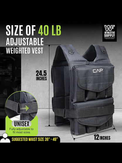Weighted Vest 40LB Adjustable for Men & Women - Removable Weight Packets, Reinforced Nylon Body Weight Vest with Reflective Stripes & Padded Shoulder Straps for Strength Training, Running & Workout
