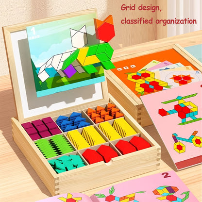 Magnetic Wooden Puzzle Board for Kids – 128/180/220/280 PCS Geometric Shape Recognition & Logical Thinking Toy, STEM Montessori Educational Gift for Boys & Girls Ages 3 4 5 6 7 8
